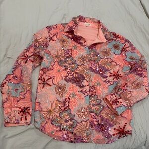 Main Strip Multicolor Sequin Floral Button Down Shirt